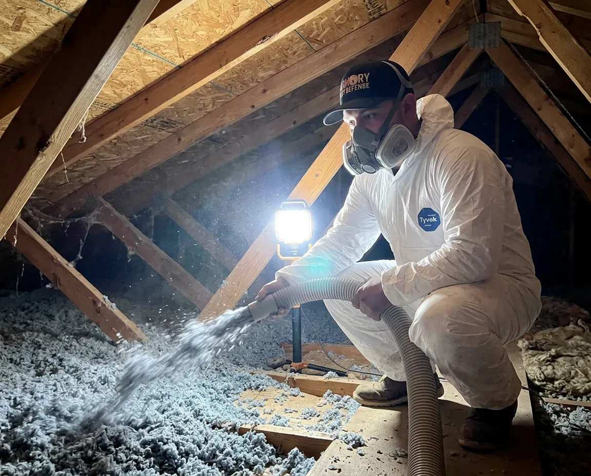 TAP pest control insulation being blown into an Oklahoma City attic