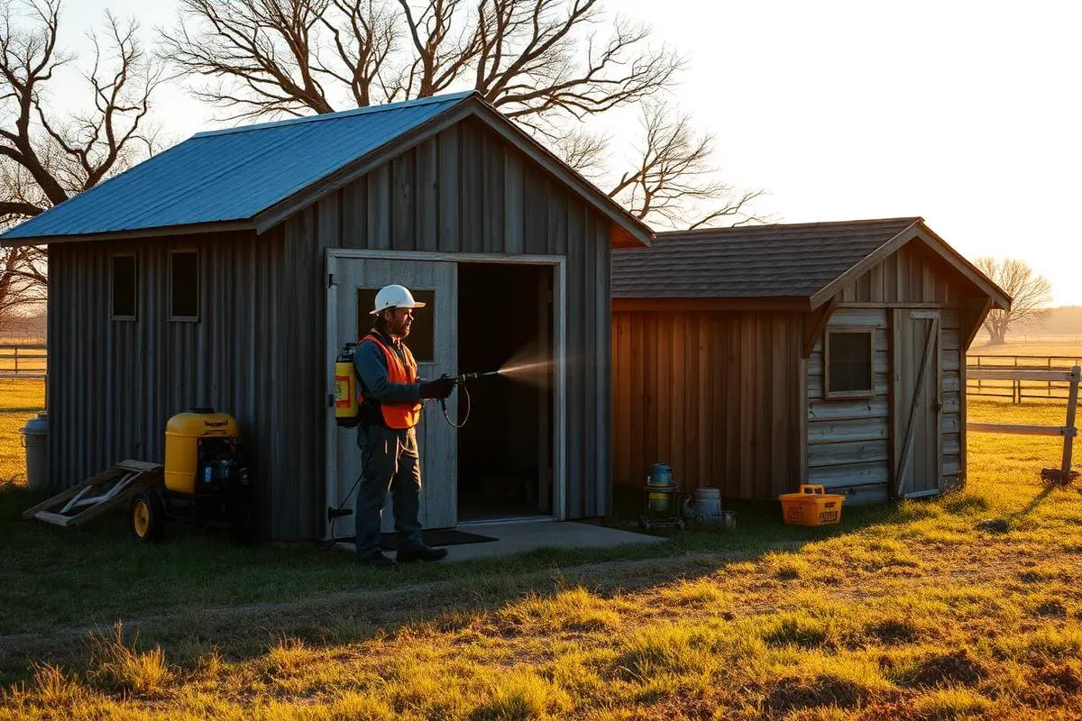 Armory Pest Defense technician providing pest control at a home in Harrah, Oklahoma