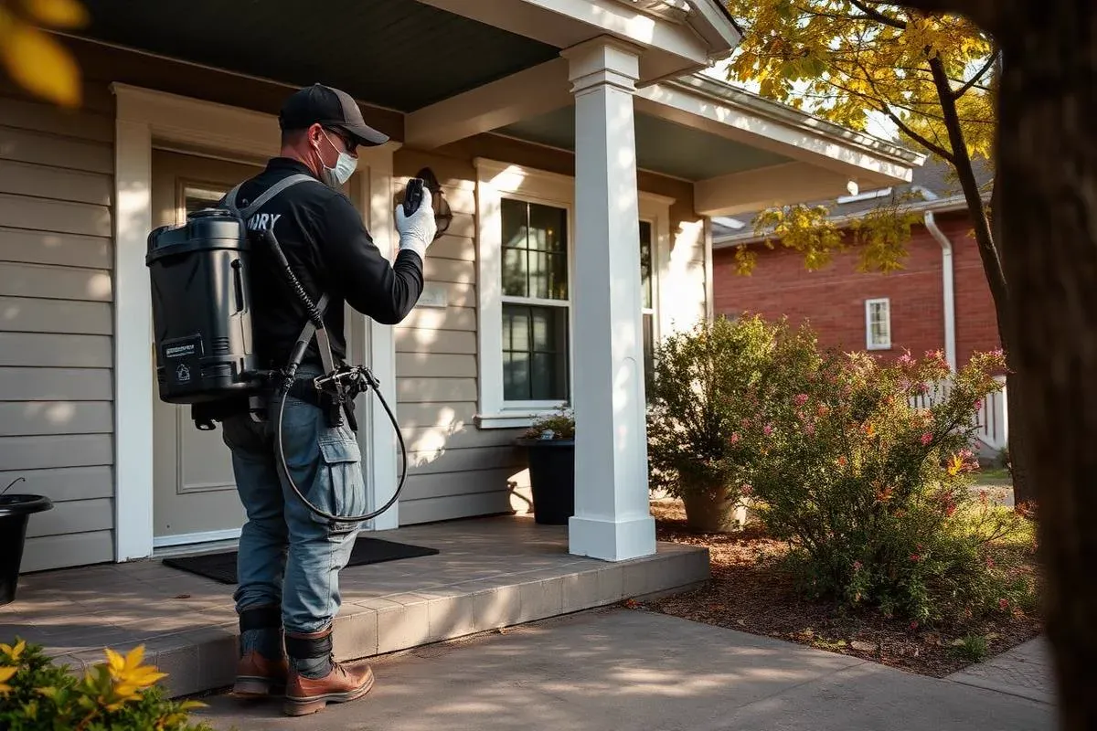 Armory Pest Defense technician providing pest control at a home in Norman, Oklahoma
