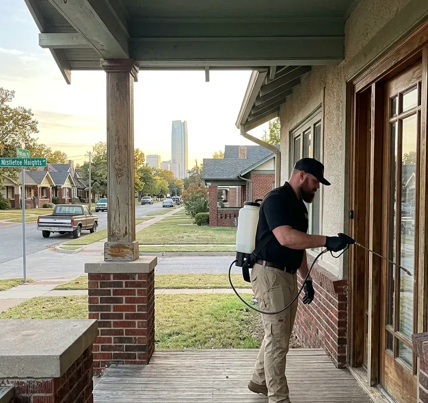 Armory Pest Defense technician providing pest control at a home in Oklahoma City, Oklahoma