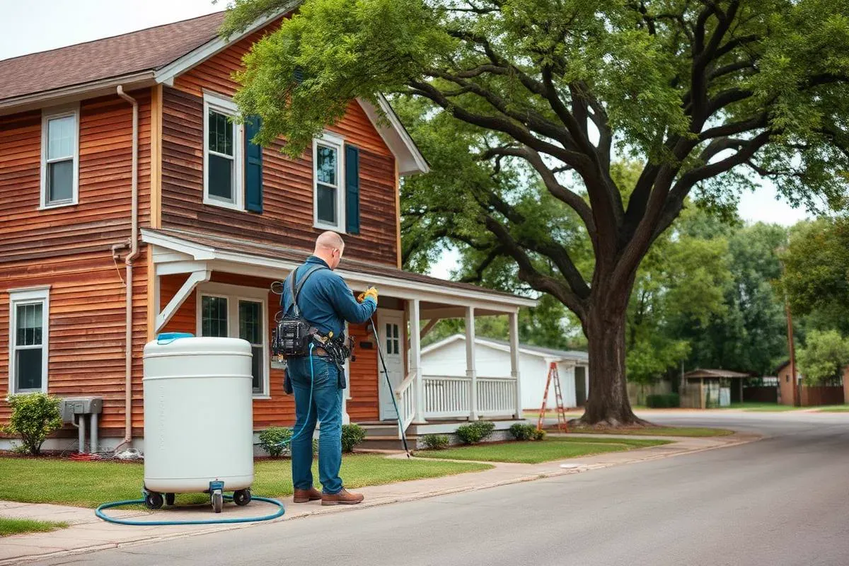 Armory Pest Defense technician providing pest control at a home in Shawnee, Oklahoma